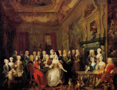 The Assembly at Wanstead House. Earl Tylney and family in foreground